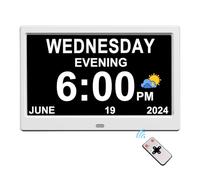 CAZOKASI DST Horloge numérique avec date et jour de la semaine pour personnes âgées - 12 alarmes - Rappel de médicaments - Alzheimer - Calendrier avec écran extra large (blanc/25,7 cm)