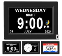 CAZOKASI Réveil numérique extra large de 20,3 cm avec vision altérée avec jour et heure pour personnes âgées, calendrier horloge automatique à intensité variable