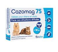 Cazomag 75 MG - Aliment complémentaire apaisant Chien & Chat - Protéines de Lait, Magnésium, Tryptophane - Soutien en périodes Difficiles & changements d’habitudes - 30 gellules appétents - Anidev