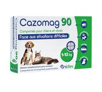 Cazomag 90 MG - Aliment complémentaire apaisant Chien & Chat - Protéines de Lait, Magnésium, Tryptophane - Soutien en périodes Difficiles & changements d’habitudes - 30 comprimés appétents - Anidev
