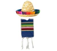 Cazqgoy 2 Pack Mexican Sombrero Cap and Ponchos for Bottles, Colorful Beer Poncho Cover, Small Sombrero Hat, Mini Poncho for Bottles (Marineblau)