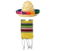 Cazqgoy 2 Pack Mexican Sombrero Cap and Ponchos for Bottles, Colorful Beer Poncho Cover, Small Sombrero Hat, Mini Poncho for Bottles (Gelb)
