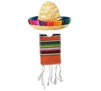 Cazqgoy 2 Pack Mexican Sombrero Cap and Ponchos for Bottles, Colorful Beer Poncho Cover, Small Sombrero Hat, Mini Poncho for Bottles (Orange)