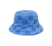 Cazqgoy Chapeau bob d'hiver en fausse fourrure, chapeau de pêcheur en peluche, chapeau de pêche pour femmes, chapeau d'hiver, bob moelleux, bleu, L