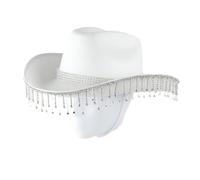 Cazqgoy Chapeau de cowboy à strass à franges pour mariée Chapeau de cowgirl à paillettes (blanc)