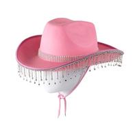 Cazqgoy Chapeau de cowboy à strass à franges pour mariée Chapeau de cowgirl à paillettes (rose)
