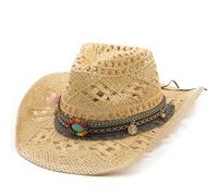 Cazqgoy Chapeau de cowboy chapeau de cowgirl occidental pour femmes hommes chapeau de paille chapeau western chapeau brésilien bohémien panama chapeaux d'été chapeau de soleil chapeau de plage, camel,