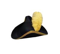 Cazqgoy Chapeau de pirate avec décorations en plumes, universel, mini chapeau tricorne, chapeau de pirate avec plume (jaune)