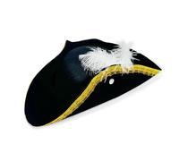 Cazqgoy Chapeau de pirate tricorner avec plume, chapeau de pirate universel, mini chapeau tricorne, chapeau de pirate avec plume (doré)