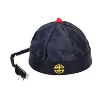 Cazqgoy Chapeau impérial chinois, chapeau de prince antique chinois, chapeau mandarin avec tresse, chapeau oriental chinois, chapeau empereur chinois (noir)