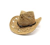 Cazqgoy Chapeaux de cowboy en paille pour femmes protection solaire chapeau de cowgirl chapeau respirant chapeau de plage large chapeau de cowgirl occidental, kaki, L