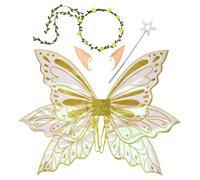 CAZSTYK Accessoires de costume de fée 1/4 - Guirlande florale - Ange - Bâton d'elfes - Baguette magique - Accessoires photo - Ailes de papillon - Ange