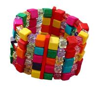 CAZSTYK Bracelet élastique réglable en bois coloré et perles acryliques - Style décontracté et festival, One Size, Comme décrit