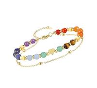 CAZSTYK Bracelet jonc à deux rangs avec breloque en forme de cœur - Bijoux en pierre précieuse naturelle modifiable - Cadeau à deux rangs, One Size, Comme décrit