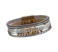 CAZSTYK Breloque moderne multicouche en cuir tressé avec perles en cuivre réglable pour femme, One Size, Comme décrit