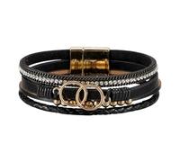 CAZSTYK Breloque moderne multicouche en cuir tressé avec perles en cuivre réglable pour femme, One Size, Comme décrit