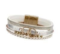 CAZSTYK Breloque moderne multicouche en cuir tressé avec perles en cuivre réglable pour femme, One Size, Comme décrit