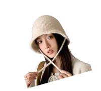 CAZSTYK Casquette de pêcheur, bords côtelés coréens avec design doux, chaud et coupe-vent pour tenue d'hiver quotidienne, blanc, taille unique