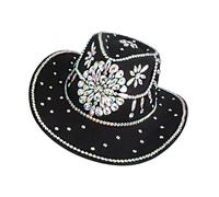 CAZSTYK Chapeaux de cowgirls cousus à la main ornés de strass et coupe-vent pour festivals de musique et activités de plein air, Look noir 2, M