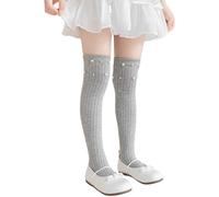 CAZSTYK Chaussettes élégantes au-dessus du genou pour filles - Jolies perles - Chaussettes longues amusantes et tendance pour enfants de 3 à 8 ans, gris, B