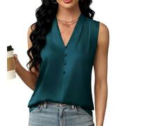 CAZSTYK Chemisier respirant sans manches avec col en V et boutons décoratifs pour un usage quotidien au printemps Haut de soirée, HLS, S