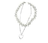 CAZSTYK Collier de perles unique en forme de cœur irrégulier style rétro français double brin chaîne accessoires pour elle collier de perles en forme de cœur irrégulier rétro français, One Size, Comme