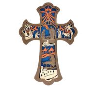 CAZSTYK Croix de la Nativité Décoration de Noël Scène en bois Décoration de Noël Histoire de Noël Ornement à suspendre pour la maison Décorations Croix en bois