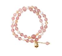 CAZSTYK Double quartz fraise et perles d'eau douce avec clochettes pour style chinois