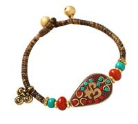 CAZSTYK Élégant bracelet en fil de cire décoré avec une plaque de cuivre népalaise complexe et une corde décorative en alliage de cire tibétaine, One Size, Comme décrit