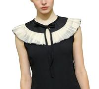 CAZSTYK Élégant col châle féminin en mousseline de soie détachable avec bordure en dentelle bords noirs pour femme accessoire de mode pour usage quotidien col d'affaires, Noir , taille unique