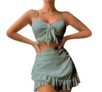 CAZSTYK Ensemble de 3 pièces pour femme - Haut de bain à bretelles - Jupe de bain fendue - Maillot de bain à volants - Imprimé floral - Haut réglable - Design