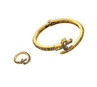 CAZSTYK Ensemble de bracelets ouverts et bagues en forme de serpent - Design vintage gravé - Taille réglable - Pour homme et femme - Bijoux rétro incisés, One Size, Métal, Pas de pierre précieuse