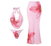 CAZSTYK Ensemble tankini 3 pièces avec couverture assortie pour la natation, les bains de soleil, ajustement confortable, plage, piscine, tankini fendu noué