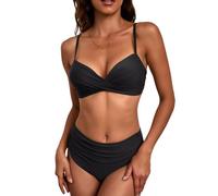 CAZSTYK Ensemble tankini rétro torsadé sur le devant haut plissé bas réglable maillot de bain 2 pièces pour femme