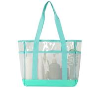 CAZSTYK Grand sac fourre-tout de plage transparent avec panneaux de rangement en maille, sac fourre-tout pour piscine et excursion d'une journée avec poches extérieures et poignées longues, grand sac