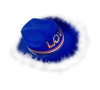 CAZSTYK Homburg bleu avec chapeau haut de forme unique à plumes Panama Chapeau Panama Porkpie Surprise Juillet 4th Unisexe Party Fedoras