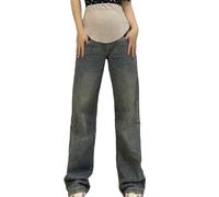 CAZSTYK Jeans de maternité élégants confortables vêtements de maternité jambe droite pour la mode éveillée mère dans un cadre social jeans de grossesse, bleu vintage, XL