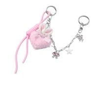 CAZSTYK Joli porte-clés en forme de cœur avec nœuds en peluche, pompons, sac à breloques, pendentifs, ornements, corde tressée, porte-clés de voiture, décoration de nœuds, a