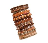 CAZSTYK Lot de 12 bracelets empilables pour femme avec perles élastiques marron et or pour les amateurs de mode, One Size, Comme décrit