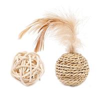 CAZSTYK Lot de 2 balles en rotin avec clochette intégrée - Jouet mignon - Tissage de paille - Balle en rotin interactif pour l'intérieur lorsque vous ne le souhaitez pas pour l'ennuyer pour les