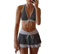 CAZSTYK Maillot de bain 2 pièces taille haute avec jupe cache-maillot de bain confortable et extensible pour la natation, les bains de soleil, folkdance traditionnelle, à pois, taille haute avec