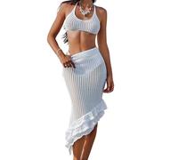 CAZSTYK Maillot de bain deux pièces en polyester respirant avec volants réglables pour profiter du plaisir par temps chaud, soutien-gorge réglable et jupe longue