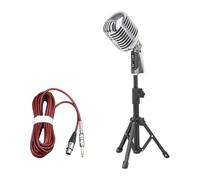 CAZSTYK Micro dynamique rétro avec support pour KTV et streaming en direct, microphone dynamique rétro classique avec trépieds pour KTV scène et diffusion en direct