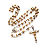 CAZSTYK Pendentif suspendu en pierre de Grain de bois, chapelet en croix, | Pendentif suspendu en pierre de Grain de bois, chapelet croisé, chaîne de perles pour fête de noël, décorations