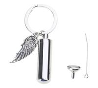 CAZSTYK Porte-clés vintage cylindrique funéraire pour cendres humaines/animaux domestiques, urne d'aile d'ange en acier inoxydable, bijou cadeau cylindrique funéraire avec aile d'ange