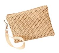 CAZSTYK Sac à main en paille tissée pour femme - Style décontracté - Pour la plage et les vacances - Petite enveloppe - Avec dragonne et fermeture éclair, G, One Size