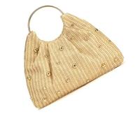 CAZSTYK Sac de paille tendance décoré avec des accents de perles et une poignée ronde, sac à main intérieur spacieux pour les vacances ou un usage quotidien, sac en paille en polypropylène léger pour