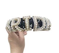 CAZSTYK Serre-tête élégant avec perles blanches brillantes pour mariée avec lettres blanches et perles blanches