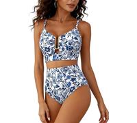 CAZSTYK Tankini taille haute en U pour femme avec sangle réglable imprimé floral pour la plage et les vacances