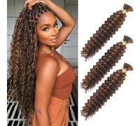 CAZSYSDD Deep Wave Bulk Hair for Braiding 18 inch No Weft Deep Wave Bundles Curly Braiding Hair Extensions for Boho Braids and Wavy Braiding 2 Braids Per Pack (P4/30#, 18inch (3pack))